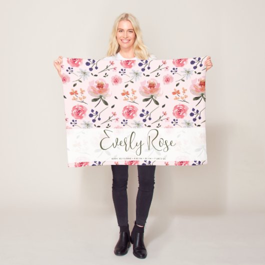 Boho Chic Waterverf florals Gepersonaliseerde stat Fleece Deken (In situ)