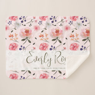 Boho Chic Waterverf florals Gepersonaliseerde stat Sherpa Deken
