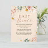 Boho Chic Waterverf Flowers Beige Baby Brunch Kaart (Staand voorkant)