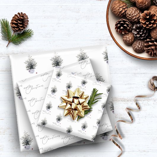 Boho Chic Waterverf Kerstboom Wit Inpakpapier Vel