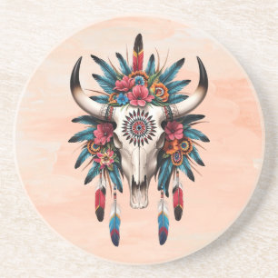 Boho Chic Waterverf Stam Tribale Bloem Koeien Sche Zandsteen Onderzetter