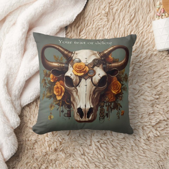 Boho Chic Waterverf Steampunk Floral Koe Schedel Kussen (Deken)