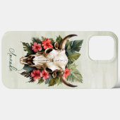 Boho Chic Waterverf Tropische Bloemen Koe Schedel Case-Mate iPhone Case (Achterkant (horizontaal))