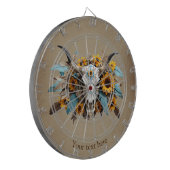 Boho Chic Waterverf Zonnebloem Veer Koe Schedel Dartbord (Voorkant Links)