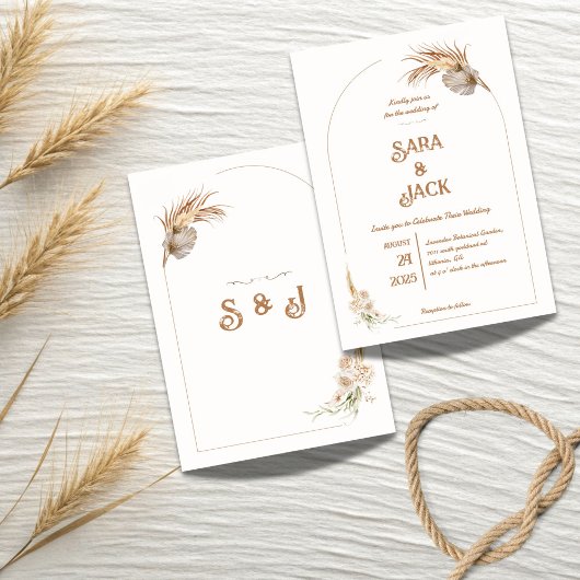 Boho Chic Wedding Invitation Pampas Grass