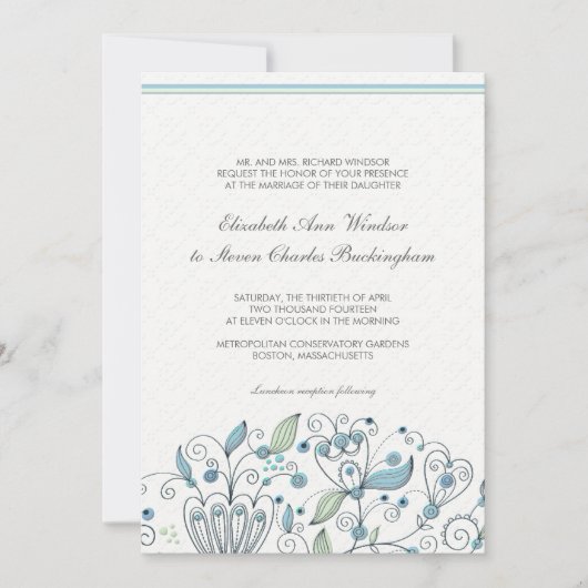 BOHO Chic Whimsical Garden Wedding Blue Kaart (Voorkant)