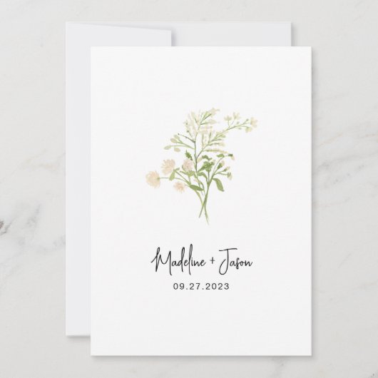 Boho Chic White Wild Flowers Wedding Kaart (Voorkant)