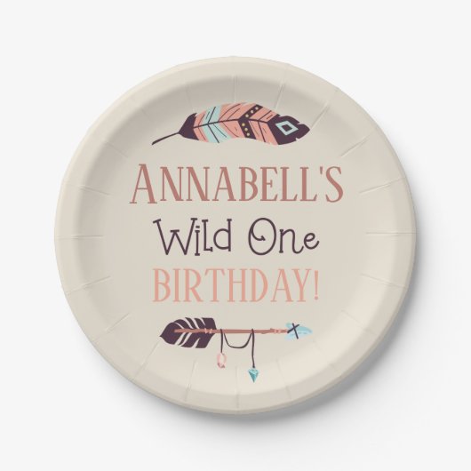 Boho Chic Wild ONE Girly Birthday Party Papieren Bordje (Voorkant)