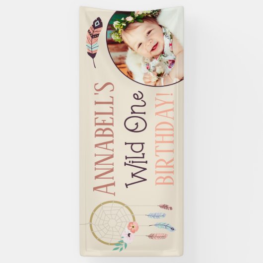 Boho Chic Wild ONE Girly Birthday Party Spandoek (Verticaal)