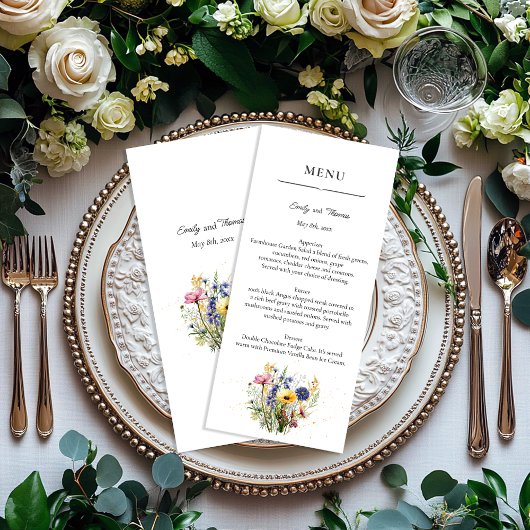 Boho Chic Wilde Bloem Eenvoudige Trouwdag Menu