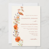 Boho Chic Wilde Bloem Oranje Bruin Bloem Bruiloft Kaart (Voorkant)