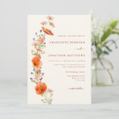 Boho Chic Wilde Bloem Oranje Bruin Bloem Bruiloft Kaart (Staand voorkant)