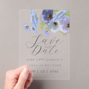 Boho Chic Wilde Bloemen Bloemendek Blauwe Trouwdag Acryl Uitnodigingen