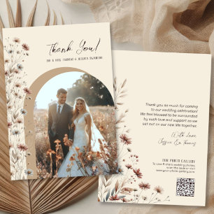 Boho Chic Wilde Bloemen Boog Foto QR Code Bruiloft Bedankkaart
