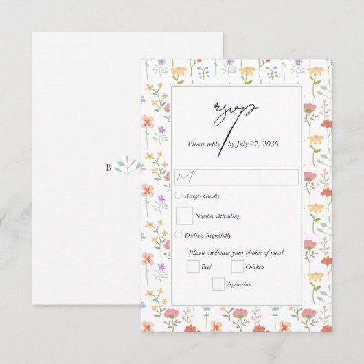 Boho Chic Wilde Bloemen Moderne Bloemige Trouwdag RSVP Kaartje (Voorkant / Achterkant)