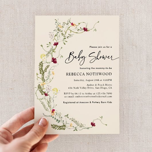 Boho Chic Wildflower Baby shower Uitnodiging