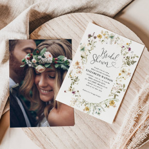 Boho Chic Wildflower Floral Foto Vrijgezellenfeest Kaart