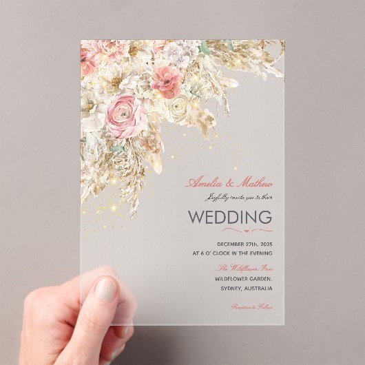 Boho Chic Wildflower Herfst Rustieke Bloemen Huwel Acryl Uitnodigingen (Insitu (Draagbaar))