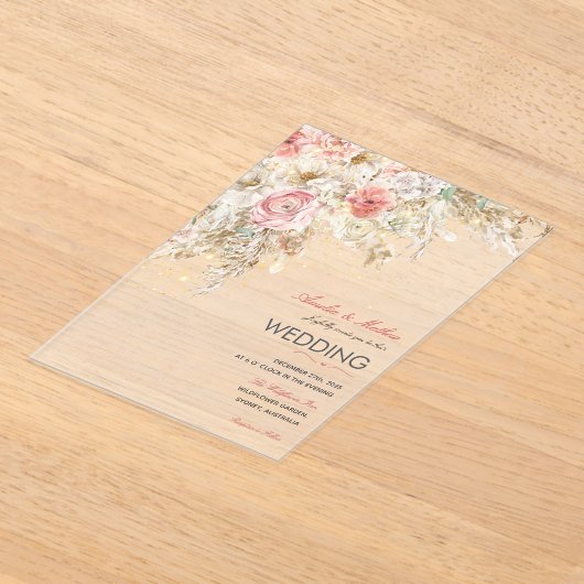 Boho Chic Wildflower Herfst Rustieke Bloemen Huwel Acryl Uitnodigingen (Laagn)