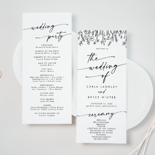 Boho Chic Wildflower Tea Length Wedding Programma