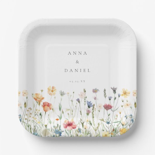 Boho Chic Wildflower Wedding Papieren Bordje (Voorkant)