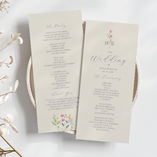 Boho Chic Wildflower Wedding Programma