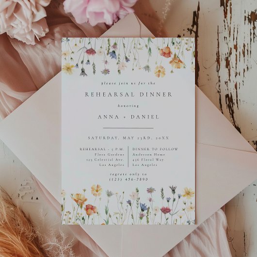 Boho Chic Wildflower Wedding Rehearsal Dinner Kaart