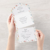 Boho Chic Wildflowers Modern Floral Wedding All In One Uitnodiging (Afscheurbaar)