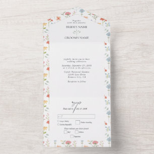Boho Chic Wildflowers Modern Floral Wedding All In One Uitnodiging