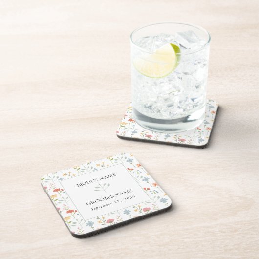 Boho Chic Wildflowers Modern Floral Wedding Bier Onderzetter (Rechterzijde)