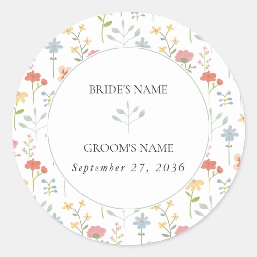 Boho Chic Wildflowers Modern Floral Wedding Ronde Sticker (Voorkant)