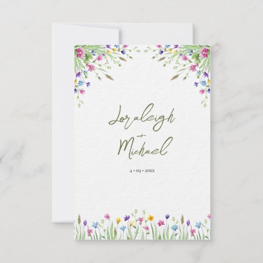 Boho chic Wildflowers Script Wedding Place Cards (Achterkant)
