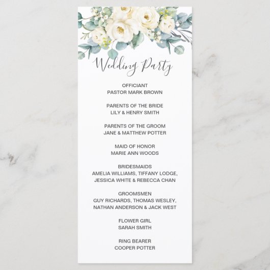 Boho Chic Wit Bloemen Eucalyptus Trouwprogramma Programma (Achterkant)