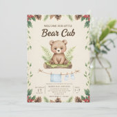 boho chic woodland bear greenery baby shower kaart (Staand voorkant)