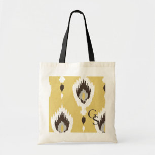 Boho chic yellow ikat tribal patroonmonogram tote bag