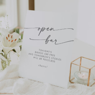 Boho Chic Zilver Grijs Open Bar Wedding Reclamebord Met Voetstuk