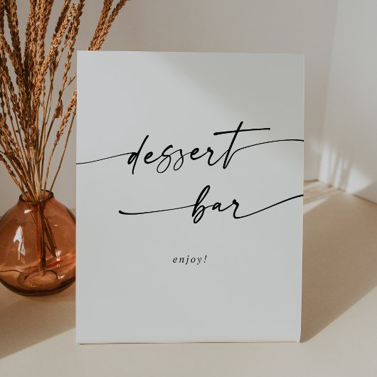 Boho Chic Zwart en Wit Dessert Bar Trouwfeest Reclamebord Met Voetstuk