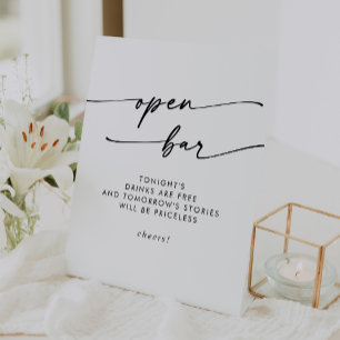 Boho Chic Zwart-wit Open Bar Wedding Reclamebord Met Voetstuk