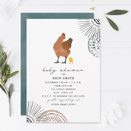 Boho Chicken Mama Baby shower Invitation Kaart