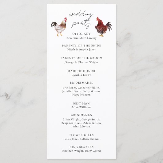 Boho Chicken Mariage programme de cérémonie (Dos)