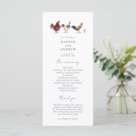 Boho Chicken Trouwceremonie Programma (Staand voorkant)