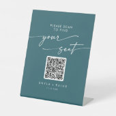 Boho Chique Blauwgroen Blauw Zittingkaart QR Code Reclamebord Met Voetstuk (Voorkant)
