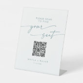 Boho Chique Blauwgroen en wit Zittingkaart QR Code Reclamebord Met Voetstuk (Voorkant)