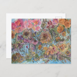 Boho chique bloementuin Waterverf schilderij Briefkaart
