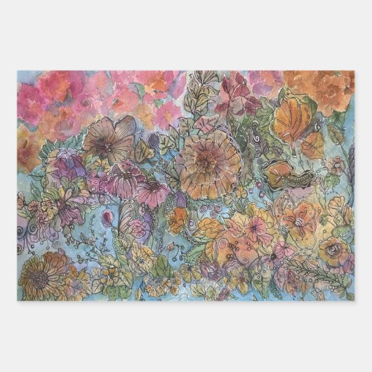 Boho chique bloementuin Waterverf schilderij Inpakpapier Vel (Voorkant 2)