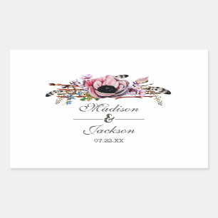 Boho chique blush roze bloemenbruiloft monogram rechthoekige sticker