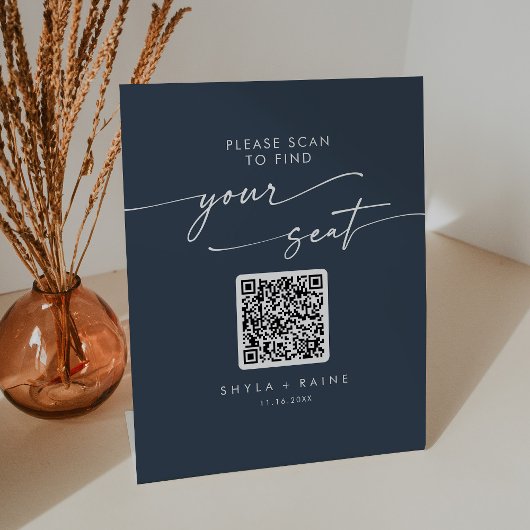 Boho chique donker marineblauw zitschema QR-code Reclamebord Met Voetstuk