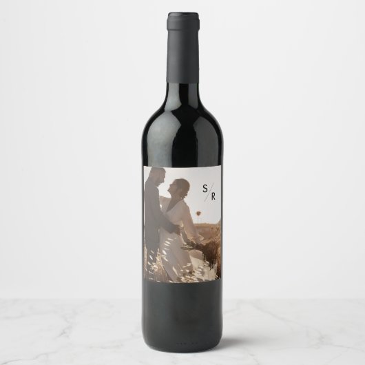 Boho Chique Foto Monogram Wijnlabels Wijn Etiket (Voorkant)