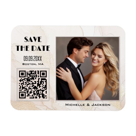 Boho Chique Foto QR Code Sla de datum op Magneet (Horizontaal)