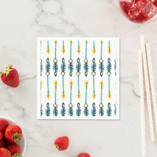 Boho Chique Geel Blauw waterverf Pijlen servetten (Insitu)